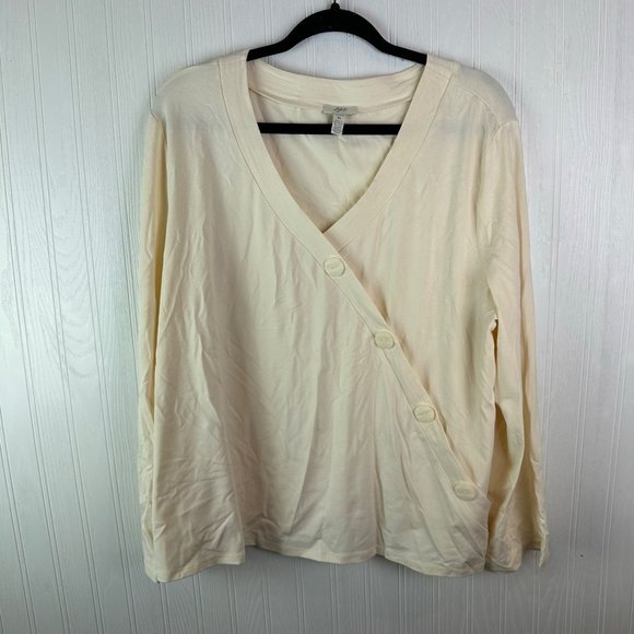 J.jill Cream Wrap top Long‎ Sleeve V-neck Button Detail Size XL Stretch - Picture 1 of 4